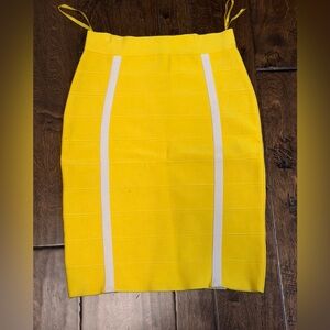 bebe Yellow Pencil Skirt with White Stripes